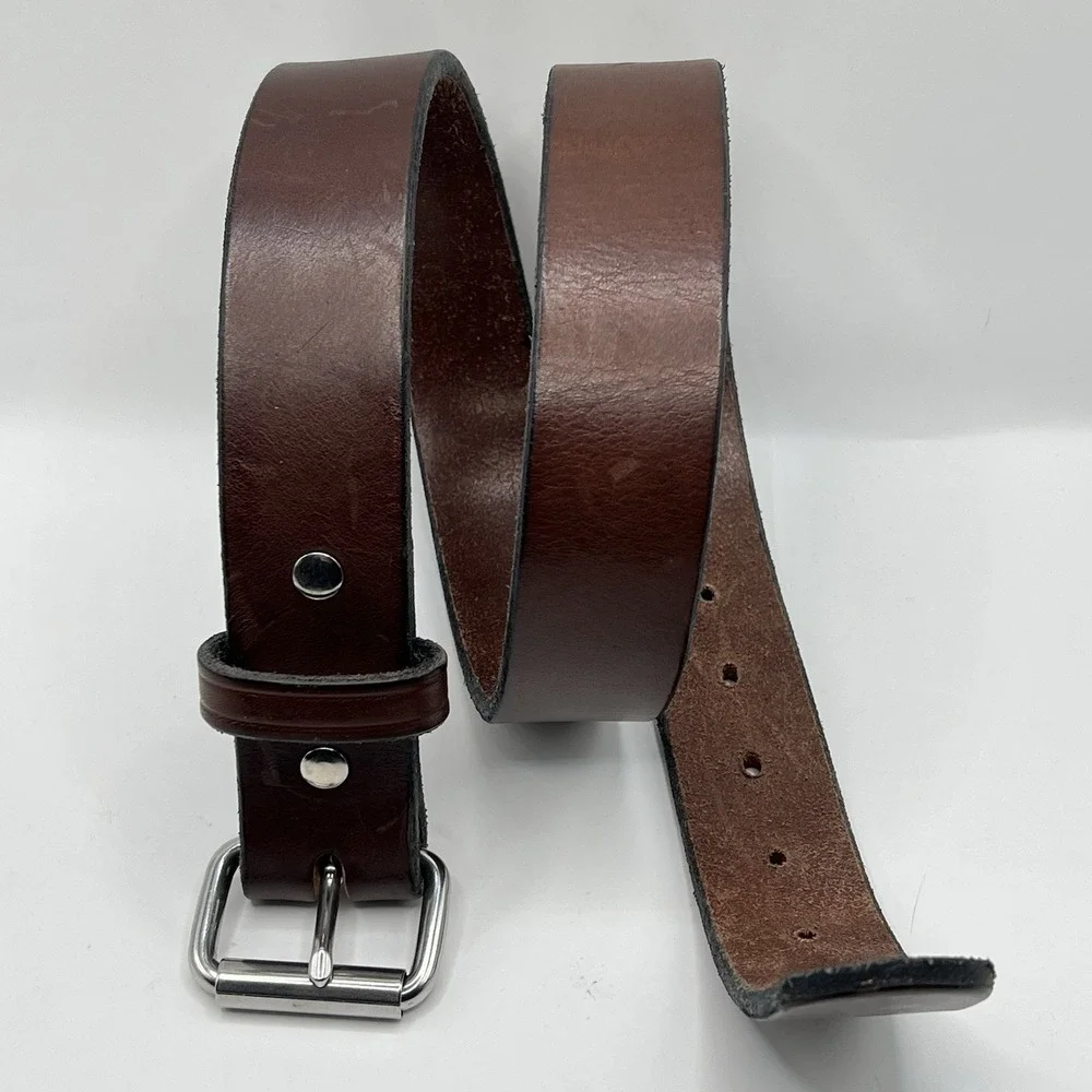 Amish Handcrafted Thick Leather Belt 36 Brown Silver Tone Buckle Grunge Work